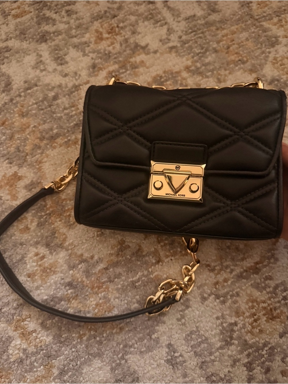 Michael Kors Black Quilted Leather Crossbody with Gold Lock